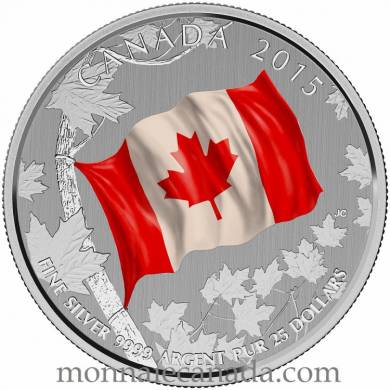 2015 - $25 Dollars - Pièce COLORÉE en argent fin - Le drapeau canadien