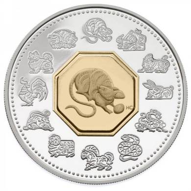 2008 $15 Dollars - Rat - Lunar Coin - Sterling Silver Gold-Plated