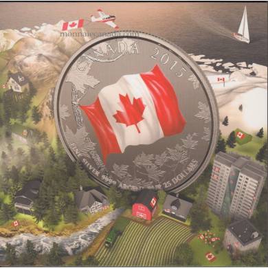 2015 - $25 - Pièce COLORÉE en argent fin - Le drapeau canadien
