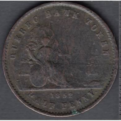 1852 - Good - Quebec Bank - Half Penny Token - Province du Canada - Un Sou - PC-3