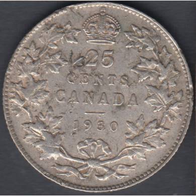 1930 - VF - Damaged - Canada 25 Cents