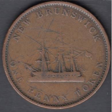 1843 - VG - Scratch - Victoria Dei Gracia Regina - New Brunswick One Penny Token Currency NB-2A