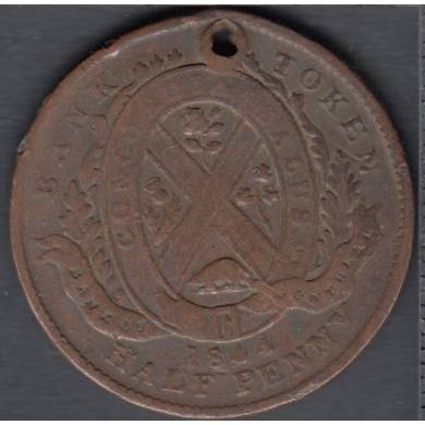 1844 - Filler Hole - Half Penny - Token Bank of Montreal - Province of Canada - PC-1B1