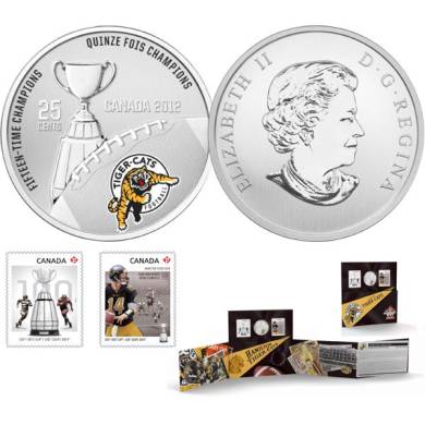 2012 - The Hamilton Tiger-Cats - 25-Cent Coloured Coin and Stamp Set
