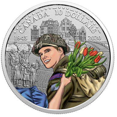 2020 - $10 Pice colore en argent pur  75e anniversaire de la libration des Pays-Bas : L'Arme canadienne