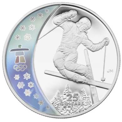 2008 $25 Dollars - Silver Hologram Coin – Freestyle Skiing