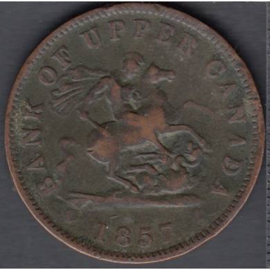 1857 - Fine - Bank of Upper Canada - One Penny Token - PC-6D