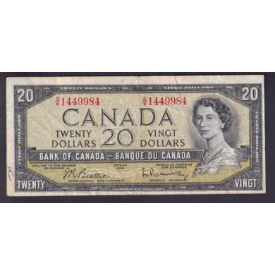 1954 $20 Dollars - F/VF - Beattie Rasminsky - Prfixe G/W