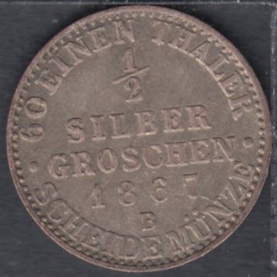 1867 B - 1/2 Silber Groschen - Prussia States - EF - Allemagne
