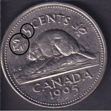 1995 - Double '' Maple Leaf & 5 '' - Canada 5 Cents