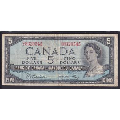 1954 $5 Dollars - Fine - Beattie Rasminsky - Prfixe S/S