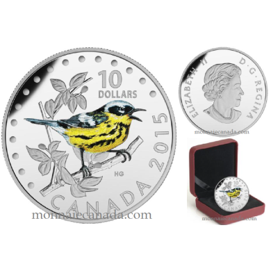 2015 - $10 - 1/2 oz. Fine Silver Coloured Coin - Colourful Songbirds of Canada: The Magnolia Warbler