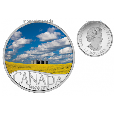 2017 - $10 - Colorées en argent pur - Champ de canola - Célébrons les 150 ans du Canada