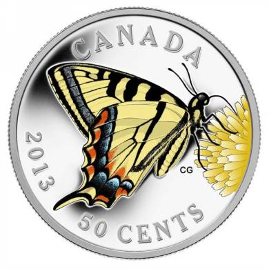 2013 - 50 Cents - Silver Plated Coin - Butterflies of Canada: Canadian Tiger Swallowtail