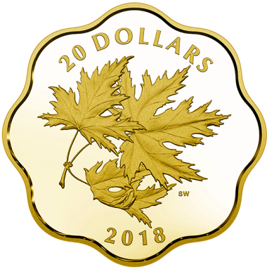 2018 - $20 - Pièce en argent pur avec placage d'or - Feuilles d'érable