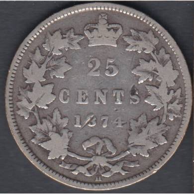 1874 H - VG - Canada 25 Cents