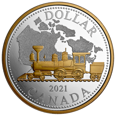2021 - $1 - Pice de 2 oz en argent pur rehausse d'un placage d'or : 140e anniversaire du chemin de fer pancanadien