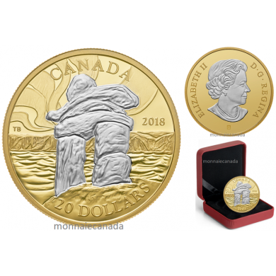 2018 - $20 - 1 oz en argent pur avec placage d'or inverse - Emblèmes du Canada : L'inukshuk