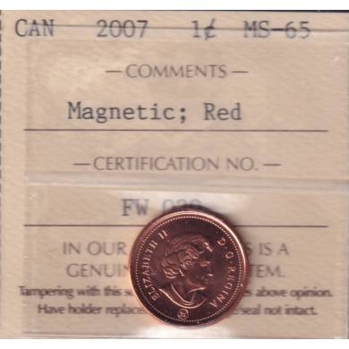 2007 - MS 65 Red - Magnétique - ICCS - Canada Cent