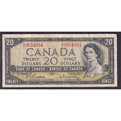 1954 $20 Dollars - F/VF - Beattie Rasminsky - Prefix Z/E