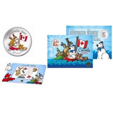 2009 Canada Day Coloured 25 Cents Coin and Magnet Set