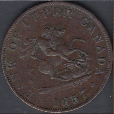 1857 - VF - Rush - Bank of Upper Canada - Half Penny Token - PC-5D
