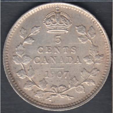 1907 - VF - Low '7' - Narrow Date - Scratch - Canada 5 Cents