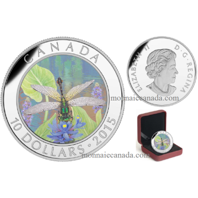 2015 - $10 - Pièce colorée et holographique de 1/2 oz en argent fin - Ophiogomphe de Howe