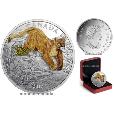 2017 - $20 - 1 oz. Pure Silver Coin - Three-Dimensional Leaping Cougar