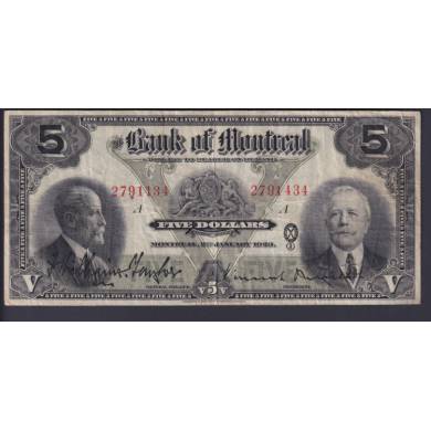 1923 $5 Dollars - VF -  Bank Of Montral