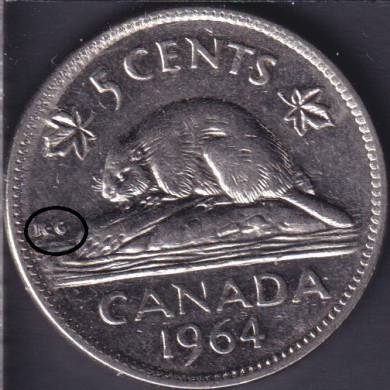 1964 - Attached Beads - Double 'KG' - Canada 5 Cents
