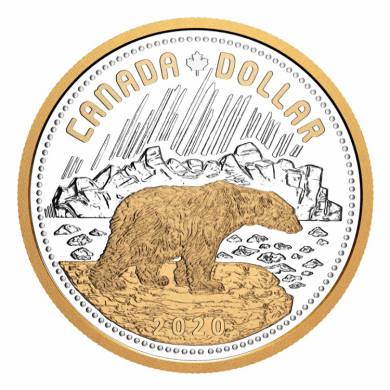 2020 - $1 avec placage d'or  Srie Dollar en argent revisit : 140e anniversaire des territoires arctiques