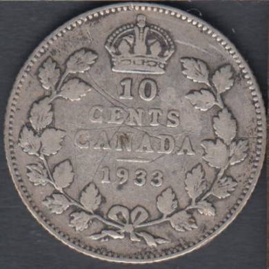 1933 - VG/F - Scratch - Canada 10 Cents