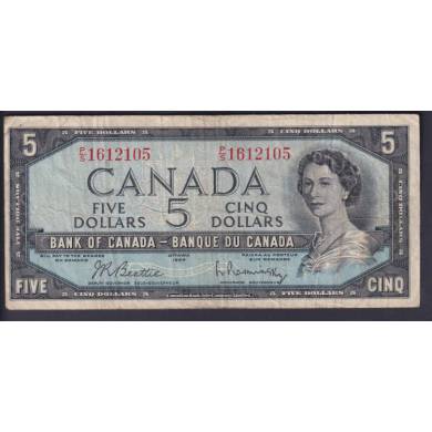 1954 $5 Dollars - Fine - Beattie Rasminsky - Prfixe P/S