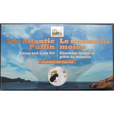 2014 Canada $20 Dollars Fine Silver Coin - Atlantic Puffin & Stamp Set - No Tax