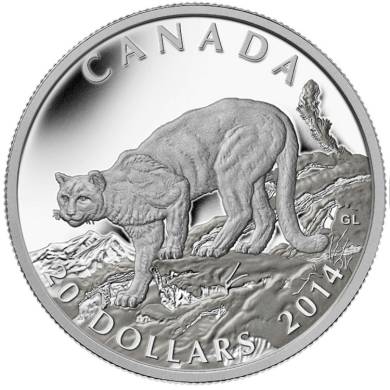2014 $20 Dollars Fine Silver -Cougar : Atop a Mountain
