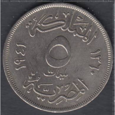 AH 1360 - 1941 - 5 Milliemes - Egypte