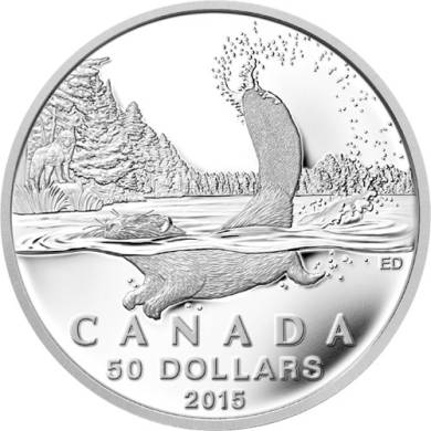 2015 - $50 Dollars - Fine Silver Coin - Beaver