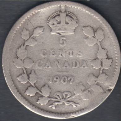 1907 - VG - Endommag - Canada 5 Cents