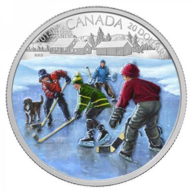 2014 - $20 - Pice de 1 oz en argent fin - Hockey sur l'tang gel
