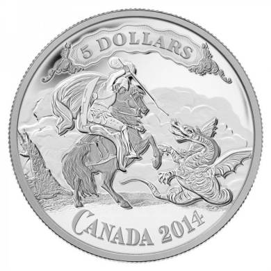 2014 - $5 -  Fine Silver Coin - Canadian Bank Note Series: Saint George Slaying Dragon