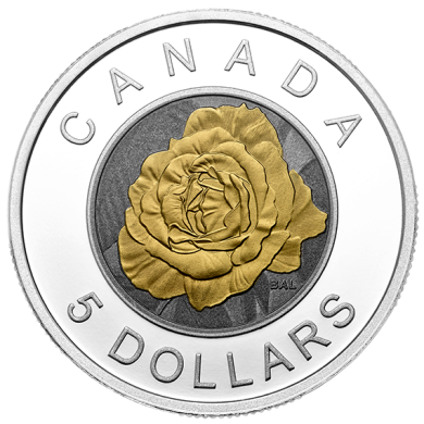2014 - $5 - Pice en argent fin avec niobium color - Fleurs populaires au Canada - La rose
