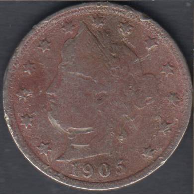 1905 - Damaged- Liberty Head - 5 Cents