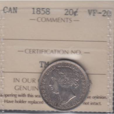 1858 - VF 20 - ICCS - Coinage - Canada 20 Cents
