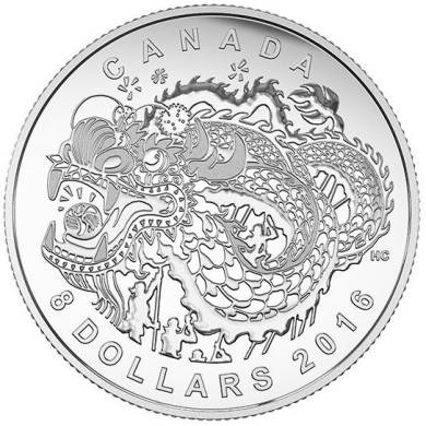 2016 - $8 - Pice en argent fin  La danse du dragon