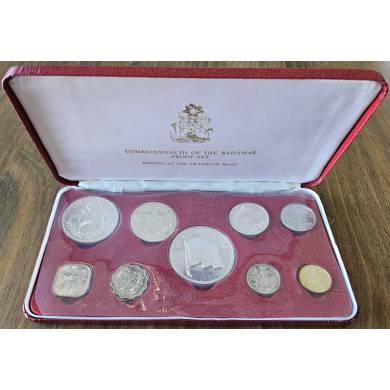 1974 - Proof Set 9 Pcs with 50 $1 $2 & $5 in Silver - Bahamas