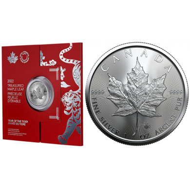 2022 - $5 - 1 oz. 99.99% Pure Silver Coin - Treasured Silver Maple Leaf: Year of the Tiger