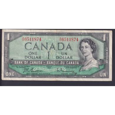 1954 $1 Dollar - Fine - Beattie Rasminsky - Prefix A/O