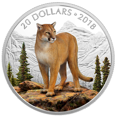 2018 - $20 - Pice colore de 1 oz en argent pur - Nature majestueuse : Fier couguar