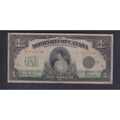 1917 $1 Dollar - Fine - Dominion of Canada